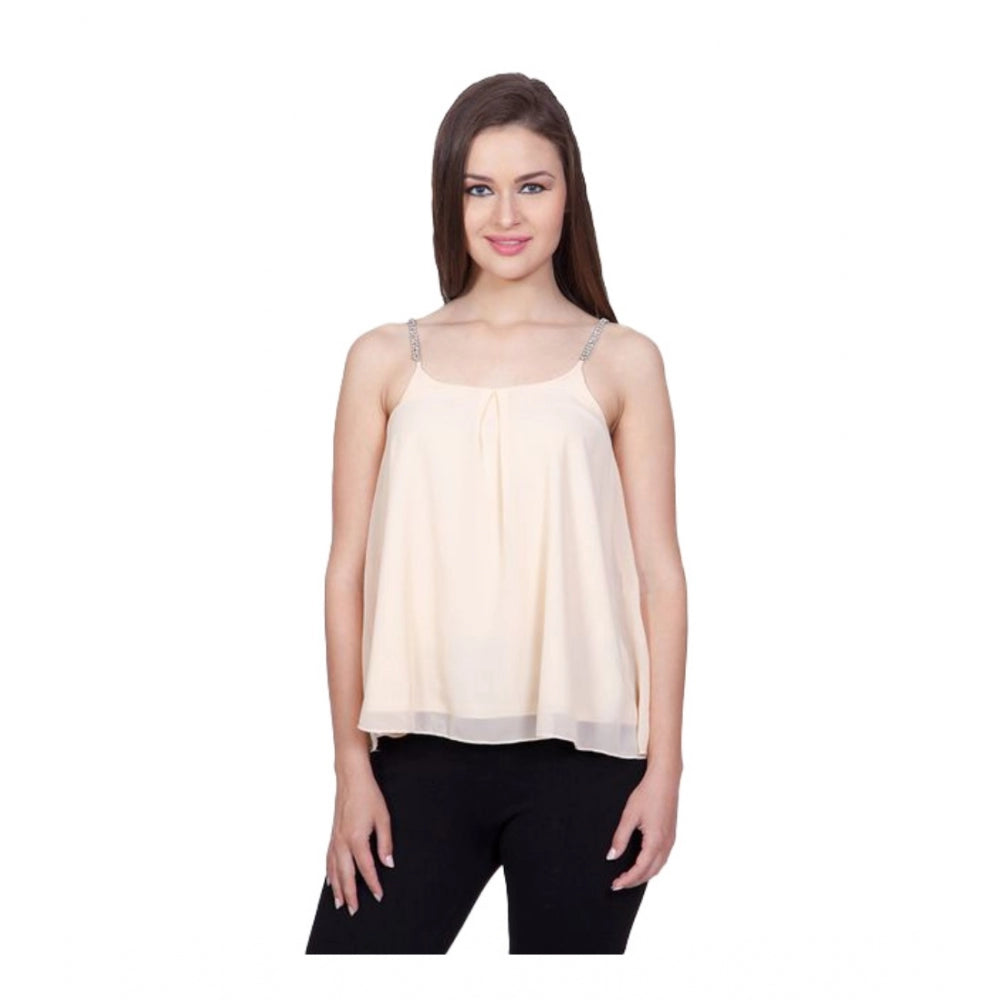 Women's Solid Shoulder Straps Regular Top — Beige