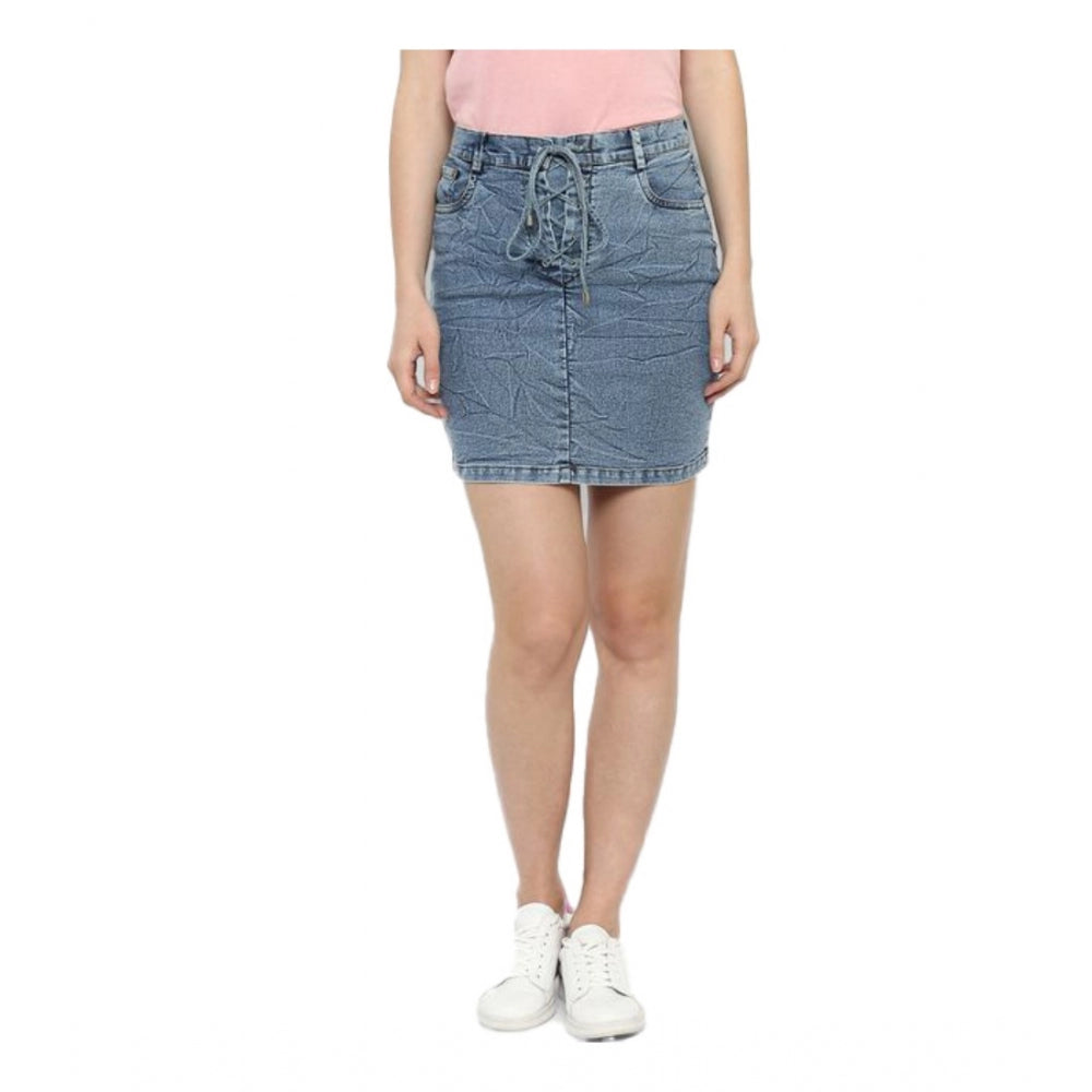 Women's Denim Draw String Buttoned Skirt — Blue