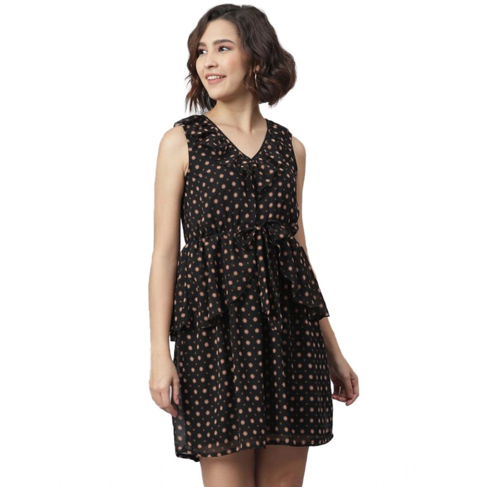 Women's Peplum Sleeveless Above Knee Dress — Black