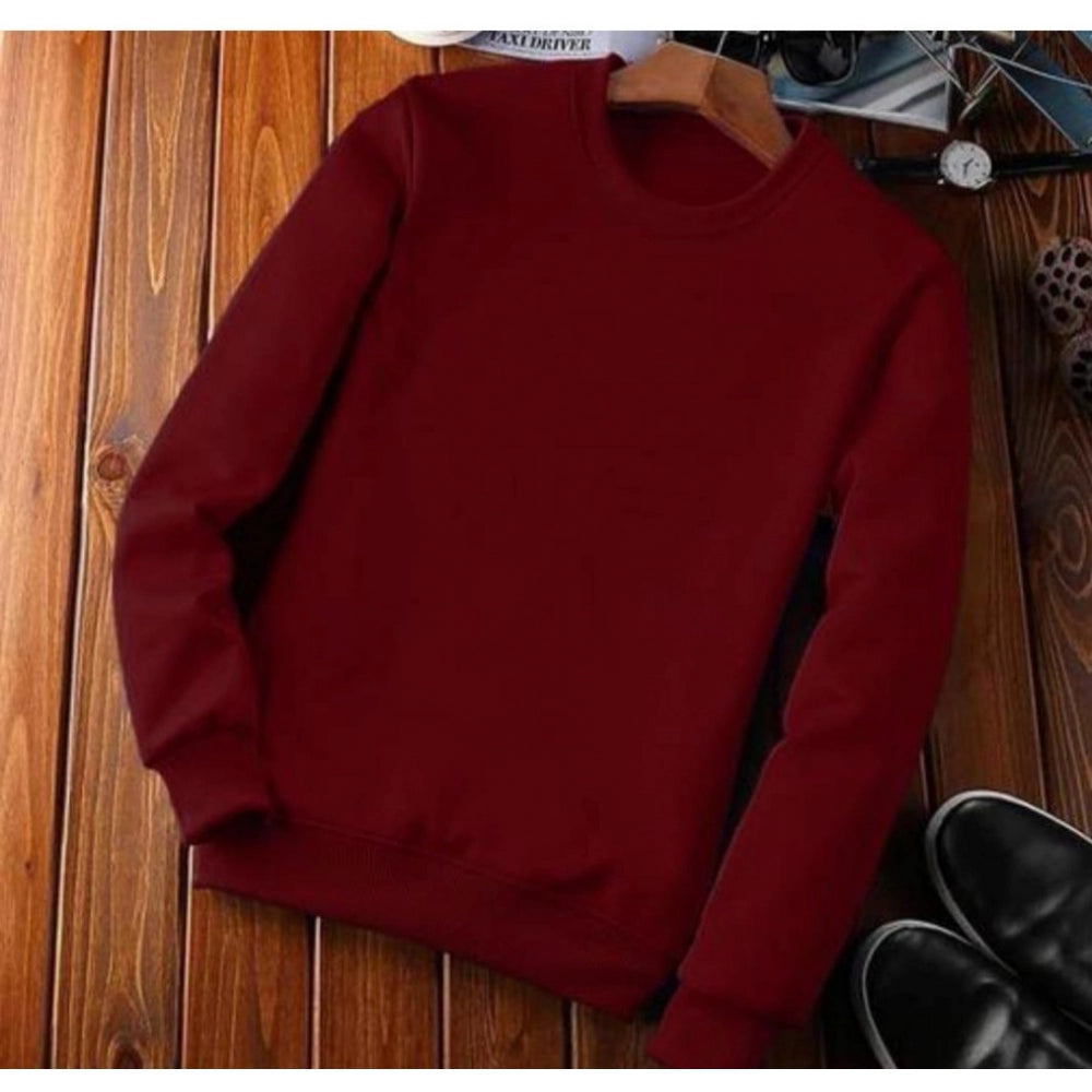 Men's Casual Fleece Solid Round Neck Long Sleeves Sweatshirt — Maroon