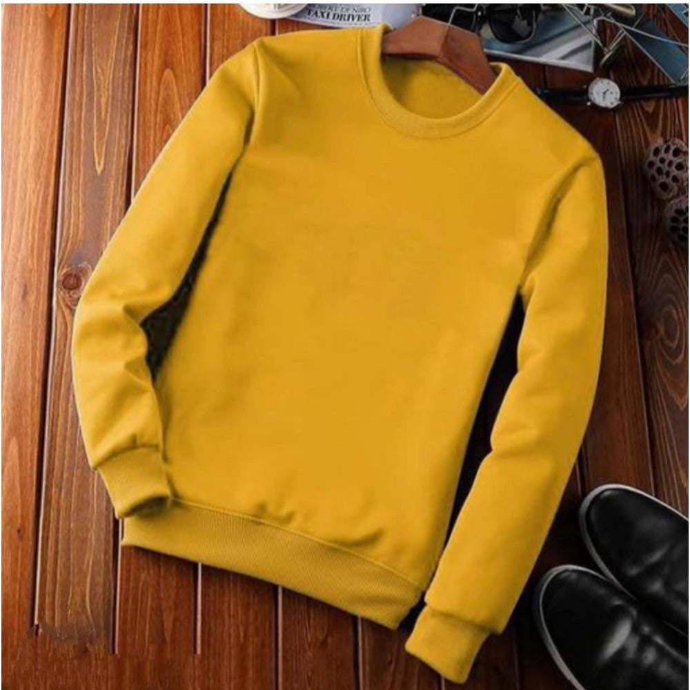 Men's Casual Fleece Solid Round Neck Long Sleeves Sweatshirt — Orange
