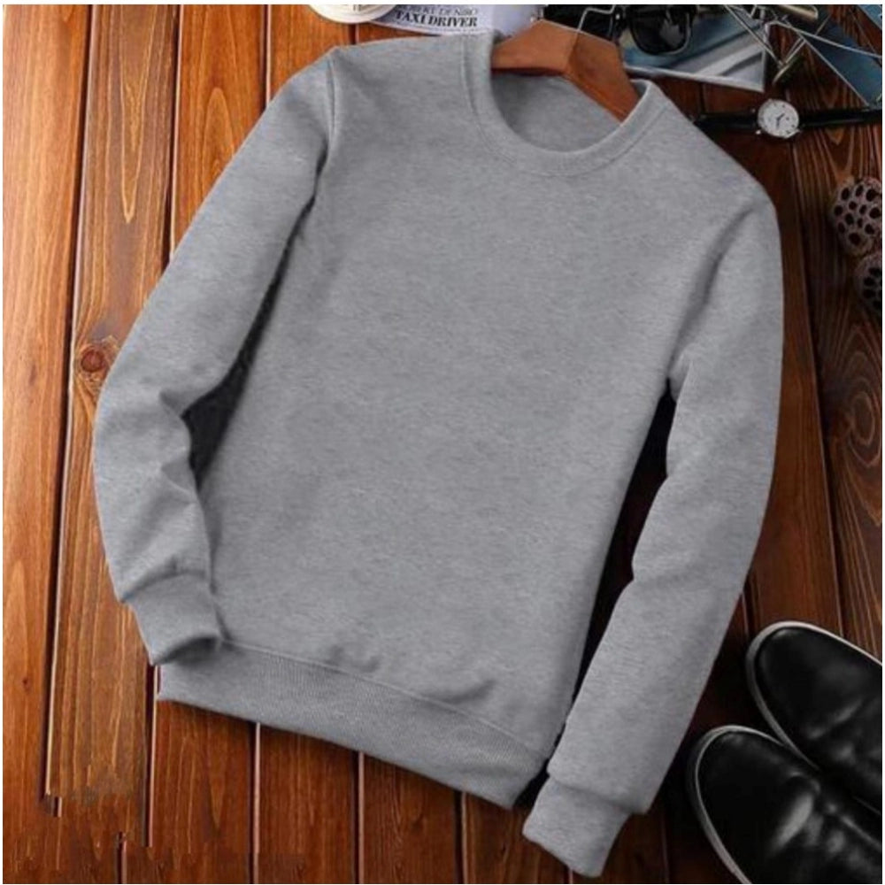 Men's Casual Fleece Solid Round Neck Long Sleeves Sweatshirt — Grey