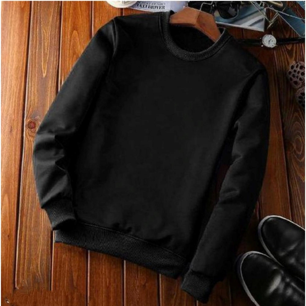 Men's Casual Fleece Solid Round Neck Long Sleeves Sweatshirt — Black
