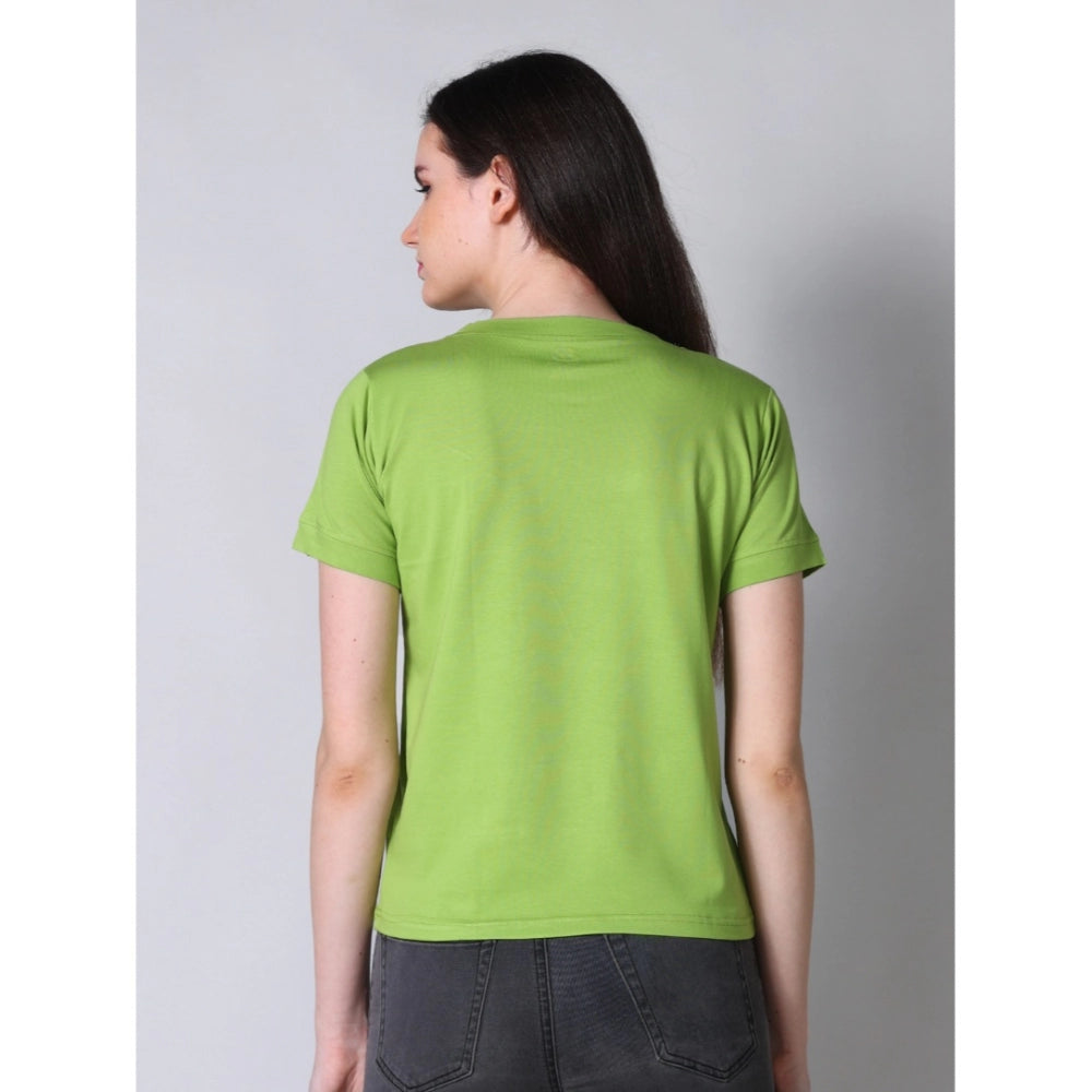 Women's Cotton Blended Solid Round Neck Half Sleeve T-Shirt — Green · rn_L