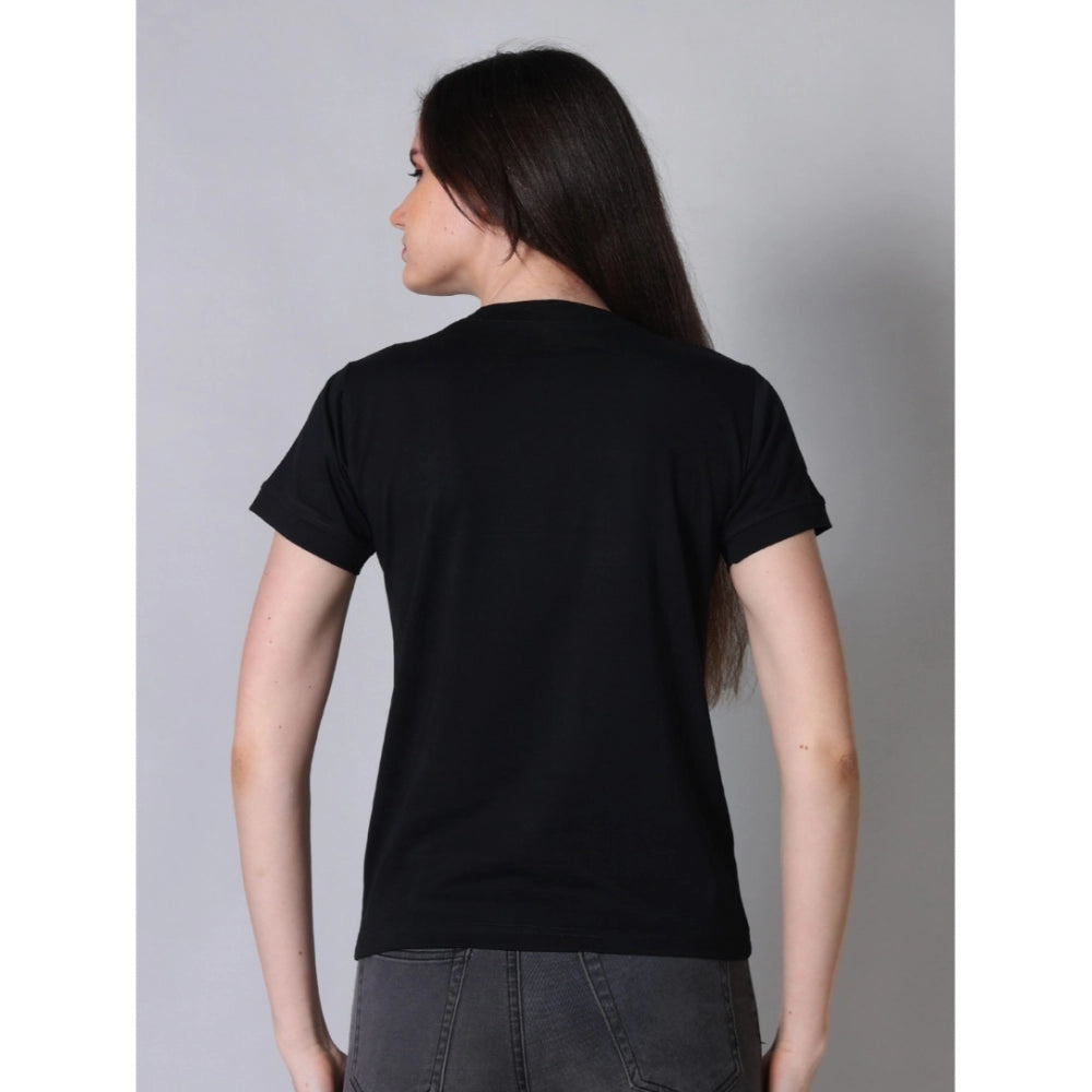 Women's Cotton Blended Solid Round Neck Half Sleeve T-Shirt — Black