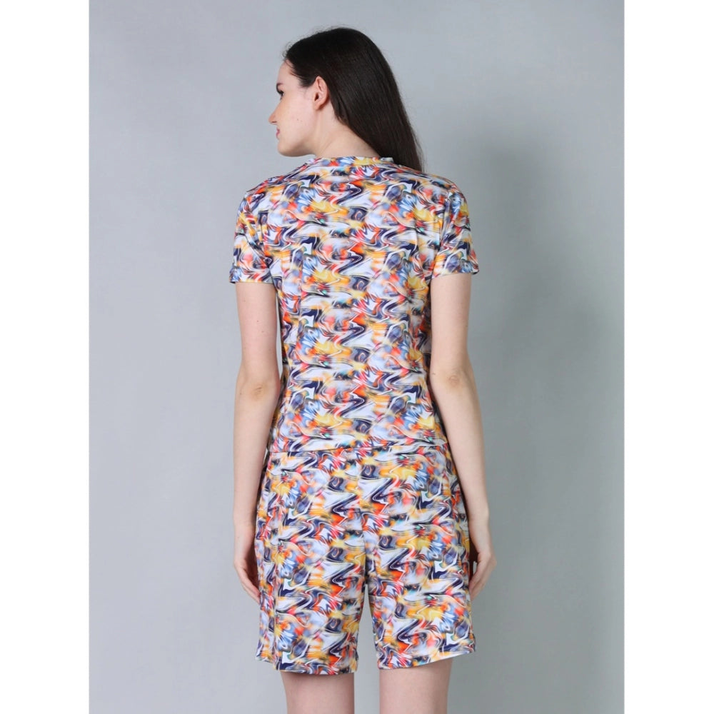Women's Cotton Blended Printed Round Neck Half Sleeve Top · tr_L