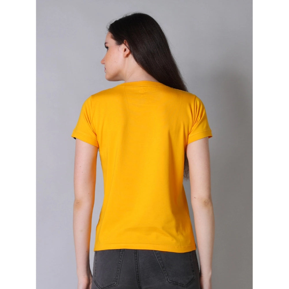 Women's Cotton Blended Solid Round Neck Half Sleeve T-Shirt — Mustard