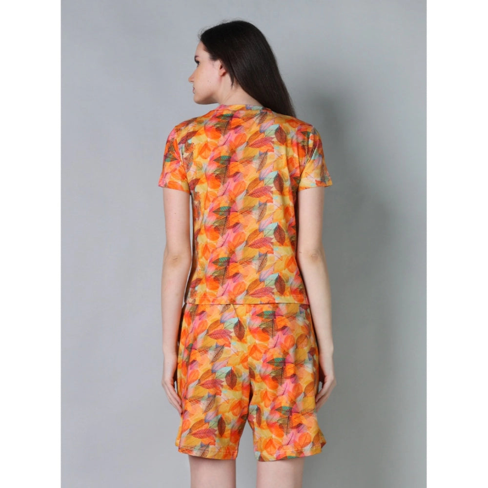 Women's Cotton Blended Printed Round Neck Half Sleeve Top — Yellow · lw_L