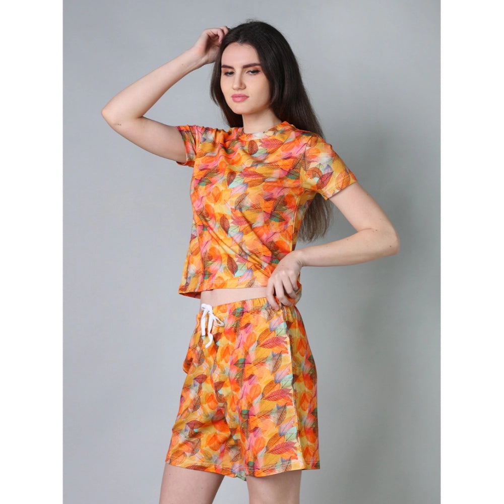 Women's Cotton Blended Printed Round Neck Half Sleeve Top — Yellow · lw_L