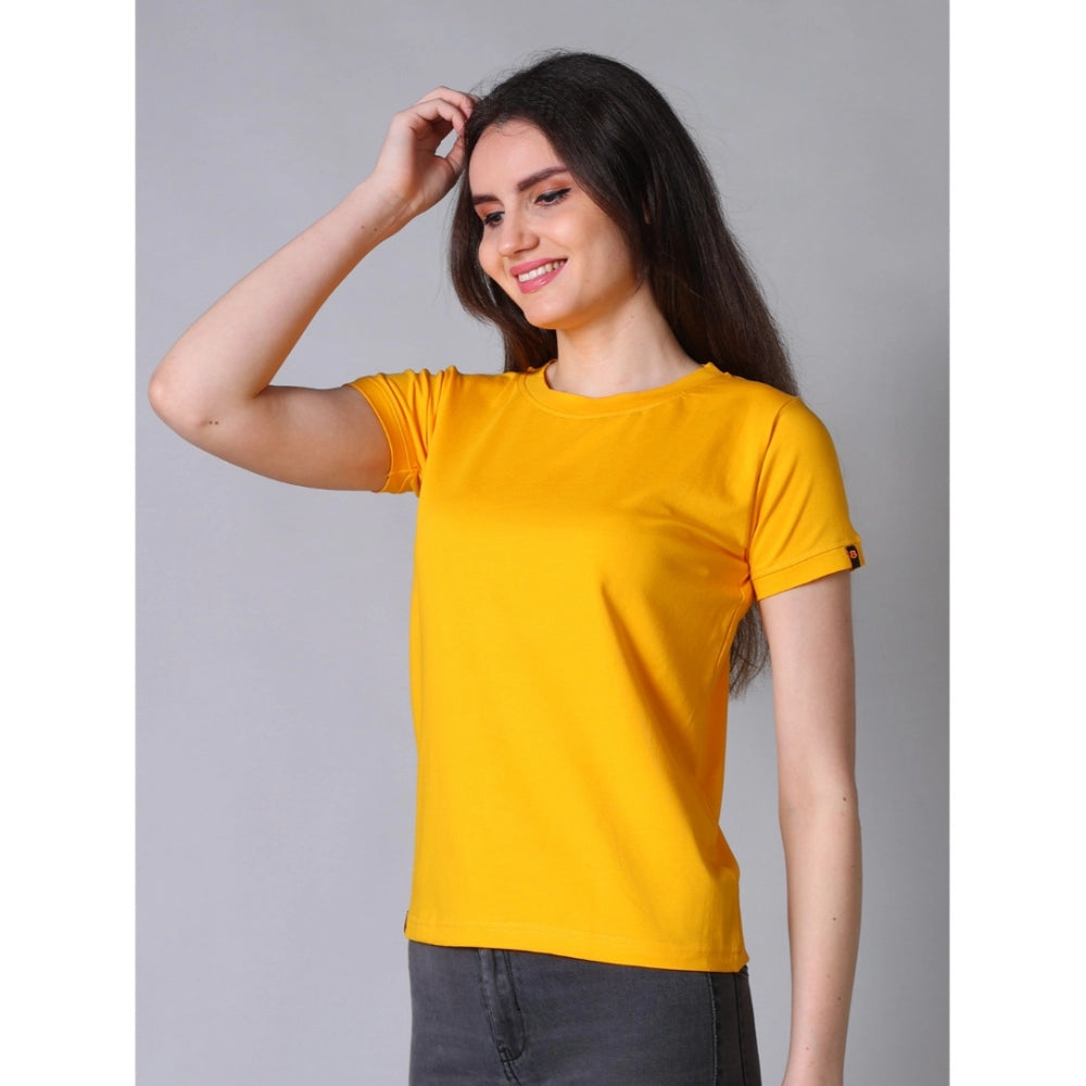 Women's Cotton Blended Solid Round Neck Half Sleeve T-Shirt — Mustard