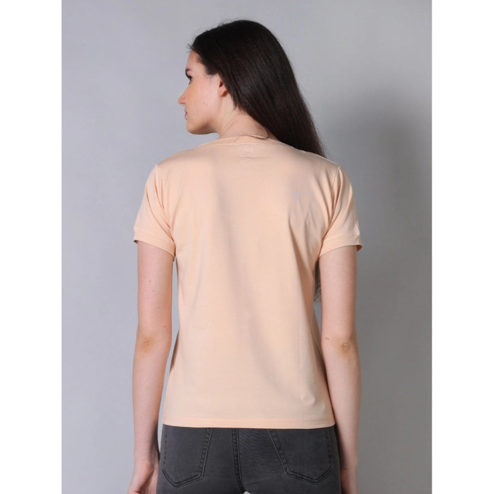 Women's Cotton Blended Solid Round Neck Half Sleeve T-Shirt — Peach