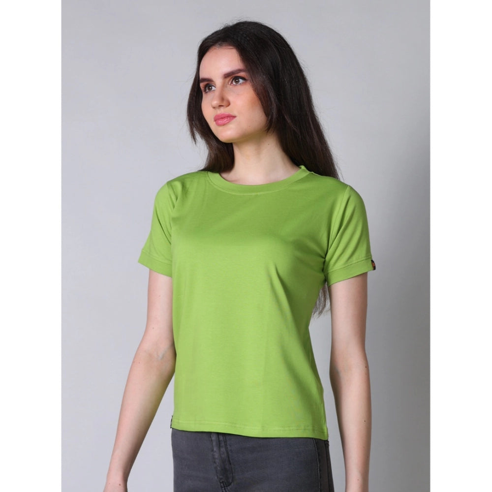 Women's Cotton Blended Solid Round Neck Half Sleeve T-Shirt — Green · rn_L