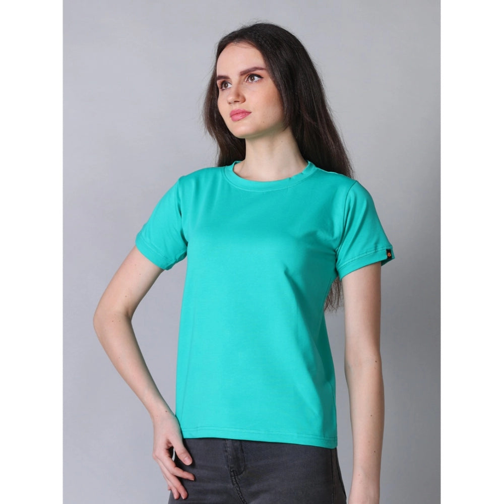 Women's Cotton Blended Solid Round Neck Half Sleeve T-Shirt — Green · wi_L