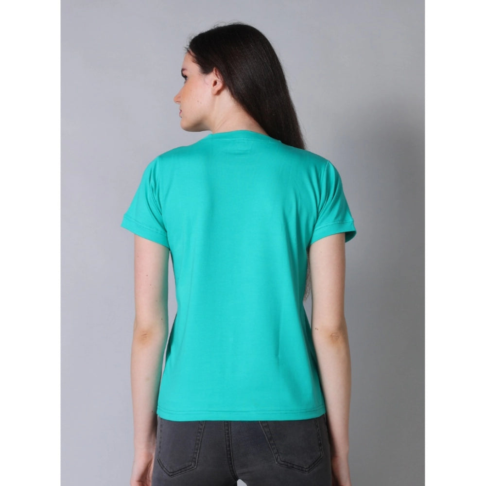 Women's Cotton Blended Solid Round Neck Half Sleeve T-Shirt — Green · wi_L