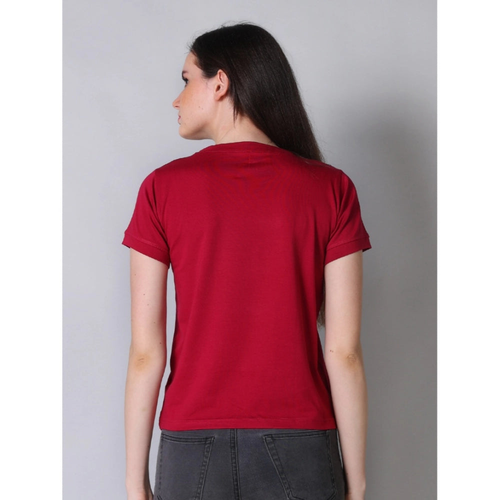 Women's Cotton Blended Solid Round Neck Half Sleeve T-Shirt — Maroon