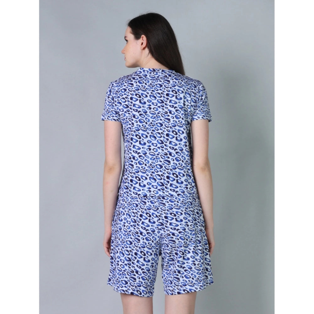 Women's Cotton Blended Printed Round Neck Half Sleeve Top — Blue · ue_L