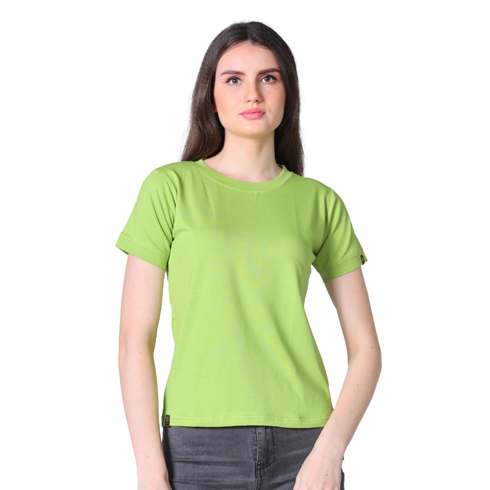 Women's Cotton Blended Solid Round Neck Half Sleeve T-Shirt — Green · rn_L