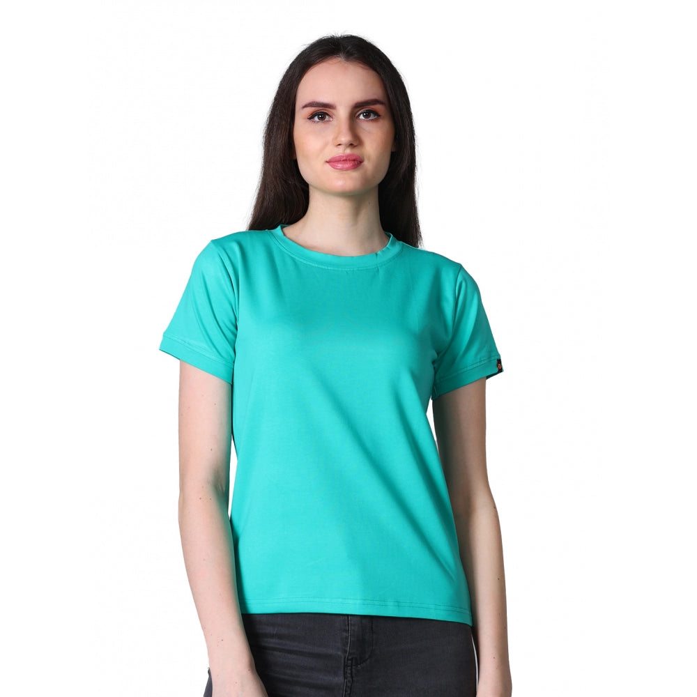 Women's Cotton Blended Solid Round Neck Half Sleeve T-Shirt — Green · wi_L