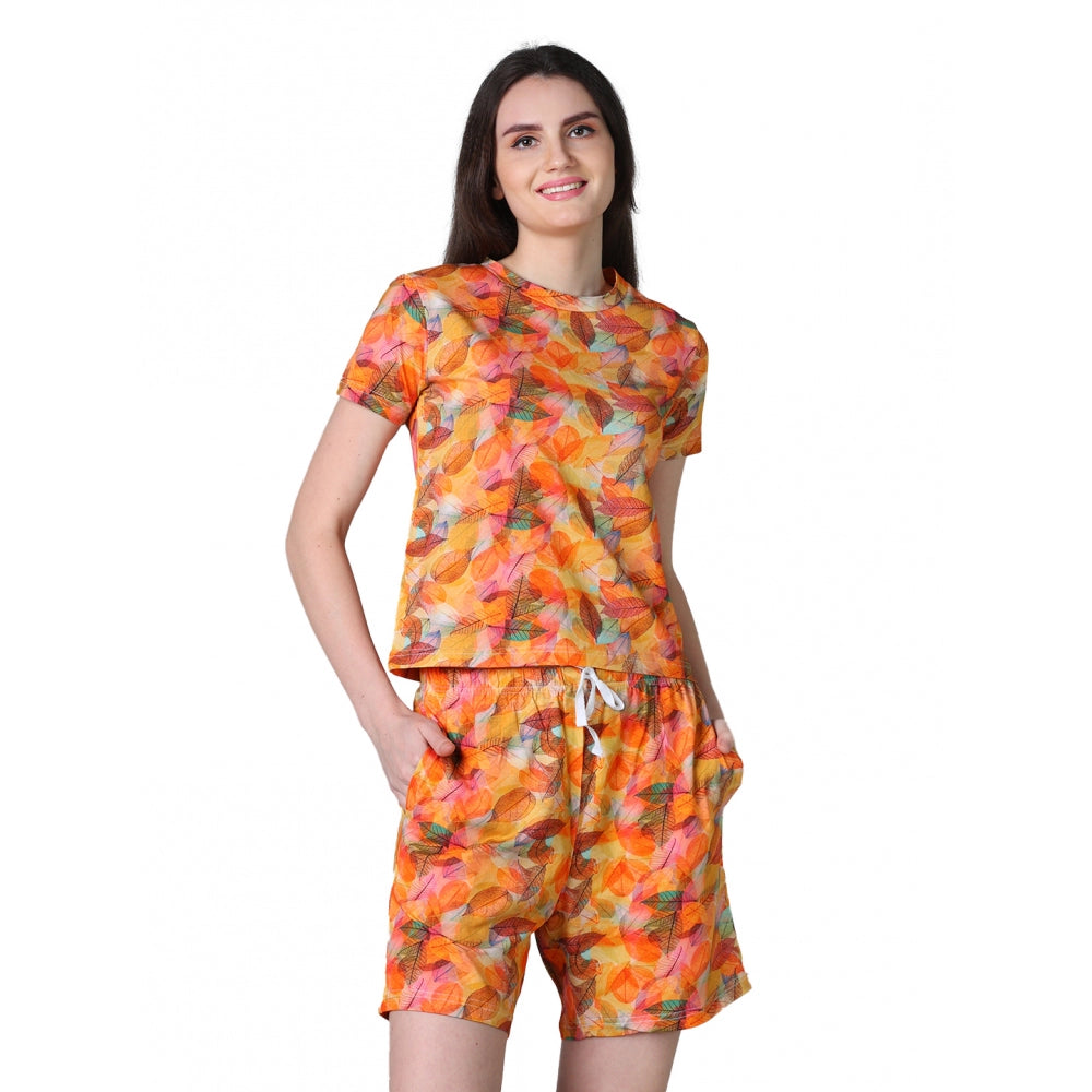 Women's Cotton Blended Printed Round Neck Half Sleeve Top — Yellow · lw_L