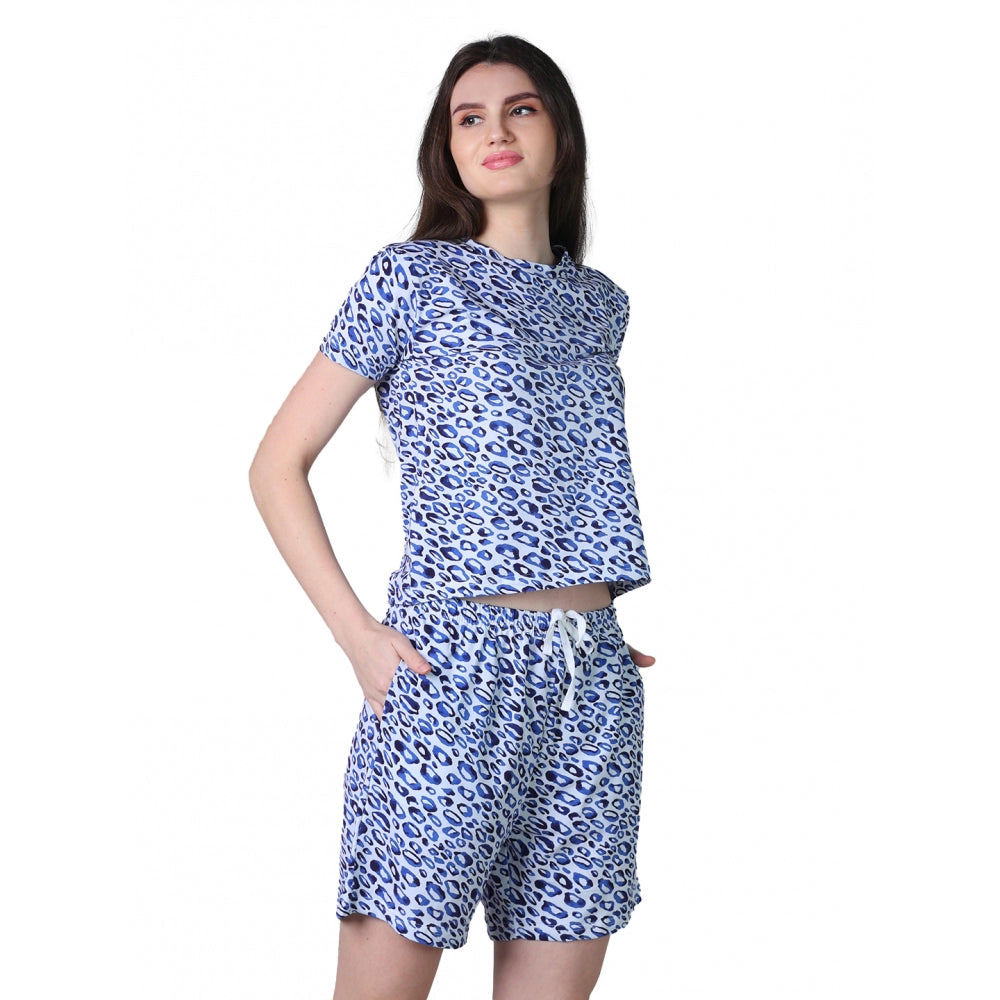 Women's Cotton Blended Printed Round Neck Half Sleeve Top — Blue · ue_L