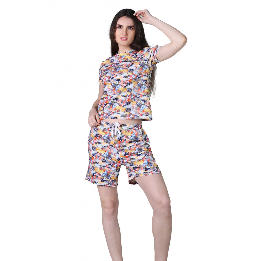 Women's Cotton Blended Printed Round Neck Half Sleeve Top · tr_L
