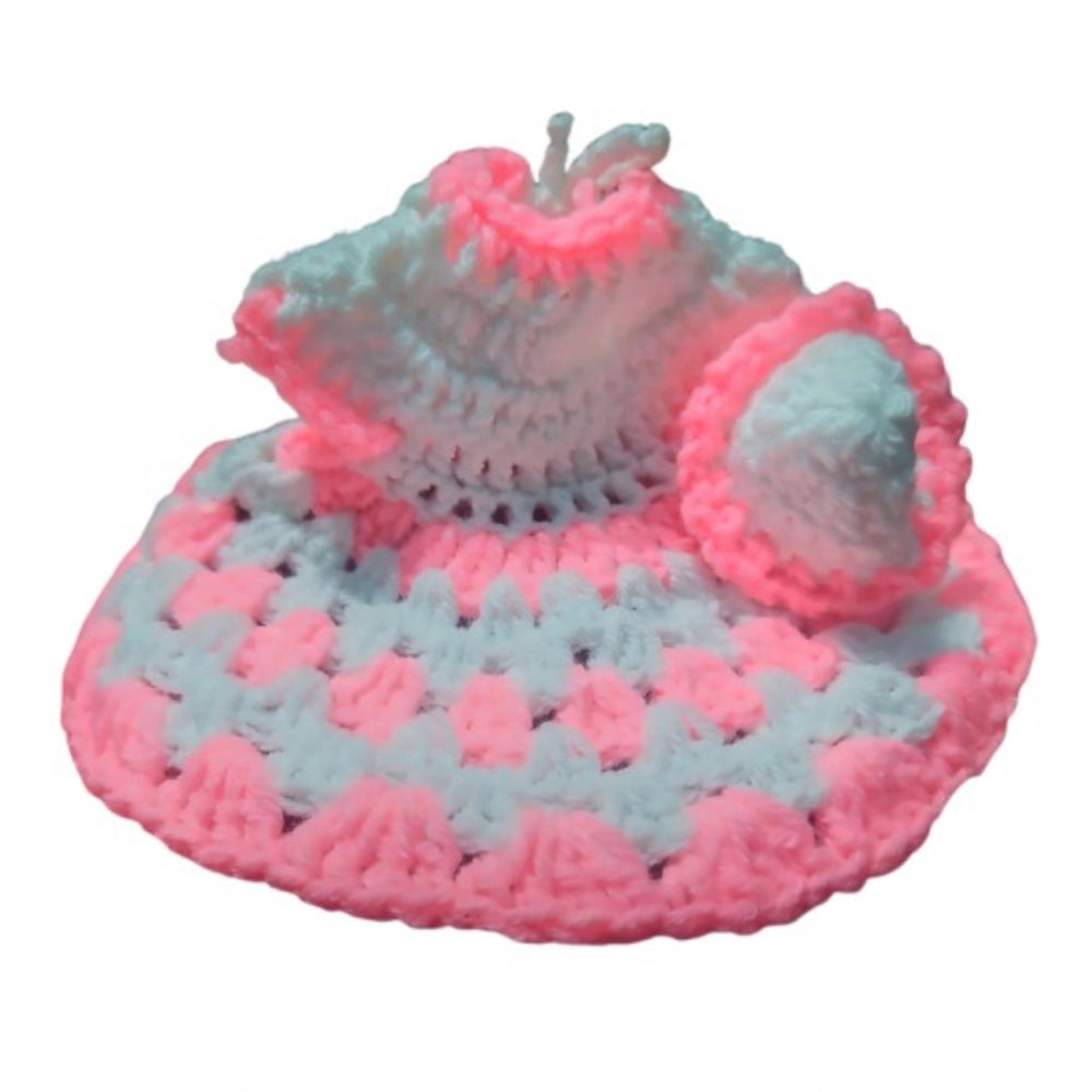 Laddu Gopal Tharad Dress Size: 0 To 6 — White-Baby Pink