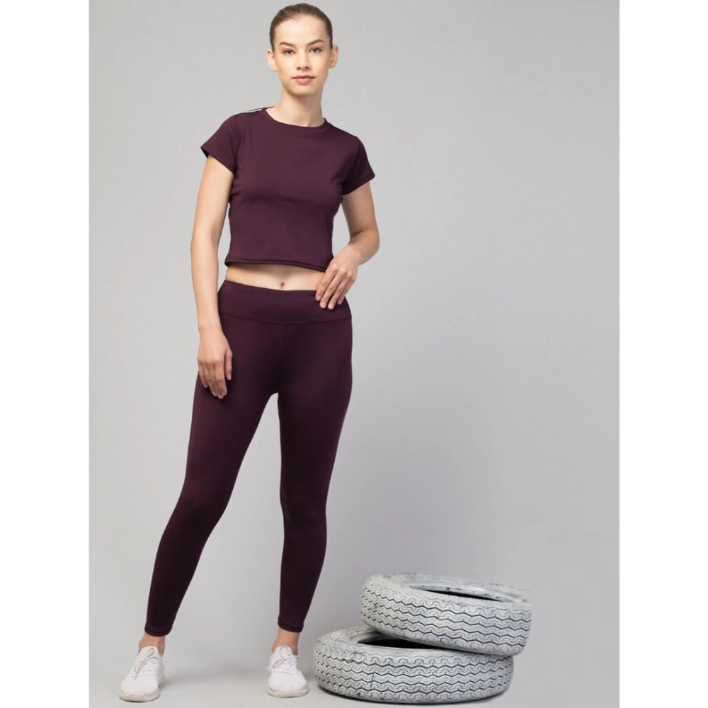 Women's Solid Ankle Length High-Rise Tights — Purple