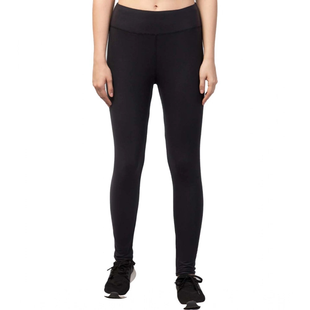 Women's Solid Ankle Length High-Rise Tights — Black