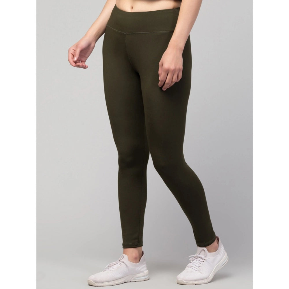 Women's Solid Ankle Length High-Rise Tights — Olive