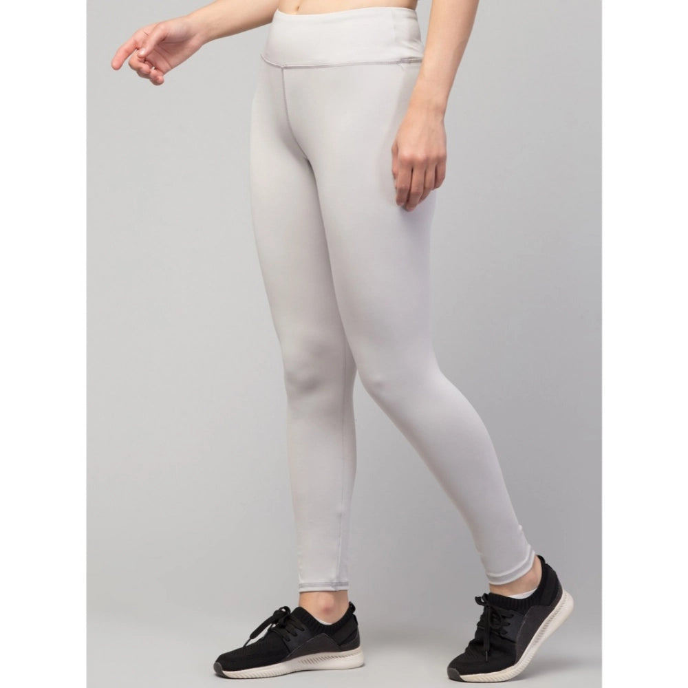 Women's Solid Ankle Length High-Rise Tights — Light Grey