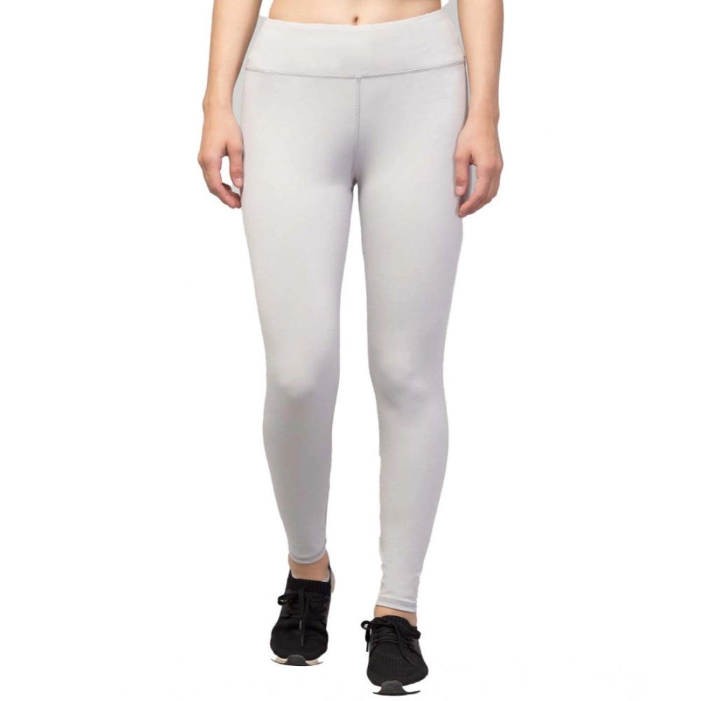 Women's Solid Ankle Length High-Rise Tights — Light Grey