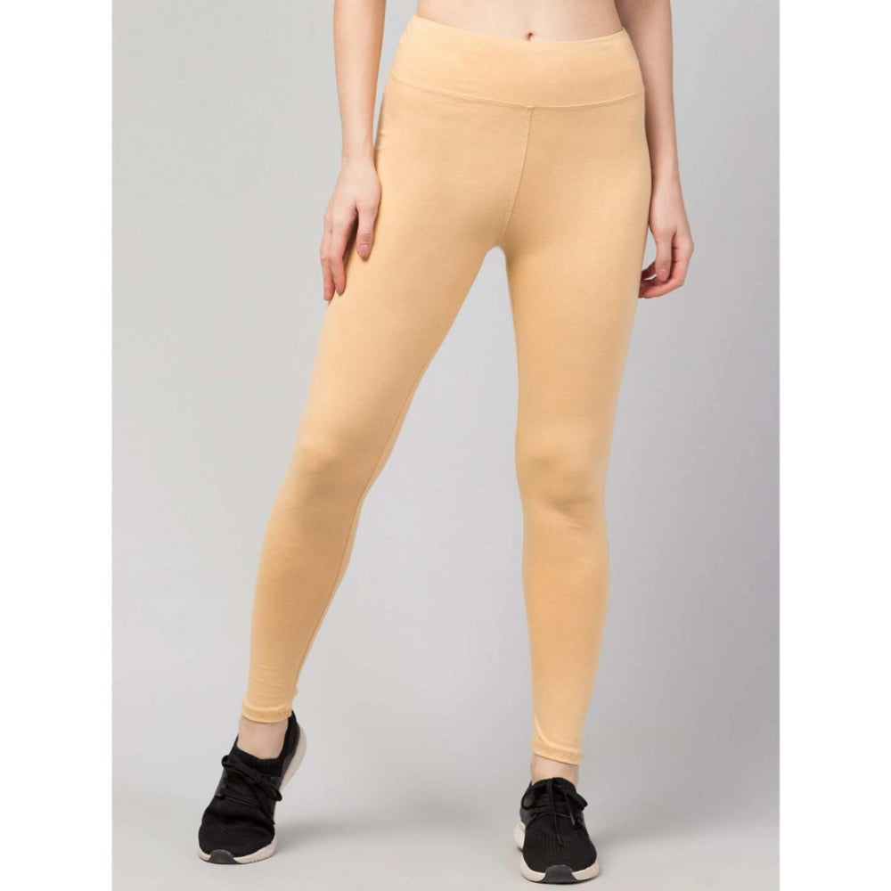 Women's Solid Ankle Length High-Rise Tights — Beige