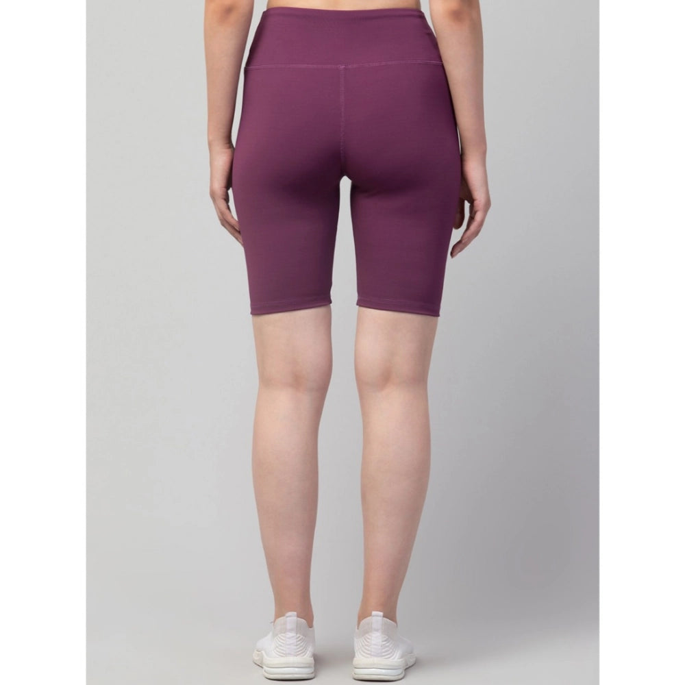 Women's Solid Above Knee High-Rise Shorts — Purple