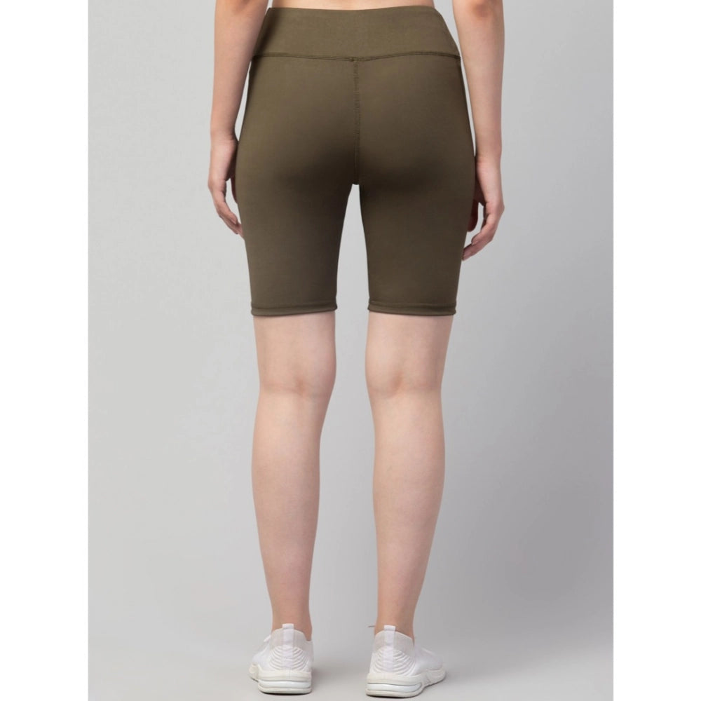 Women's Solid Above Knee High-Rise Shorts — Olive