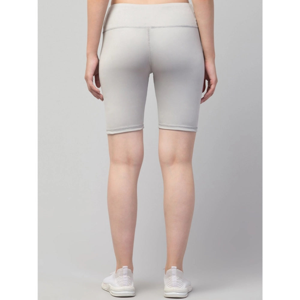 Women's Solid Above Knee High-Rise Shorts — Grey · 04_L