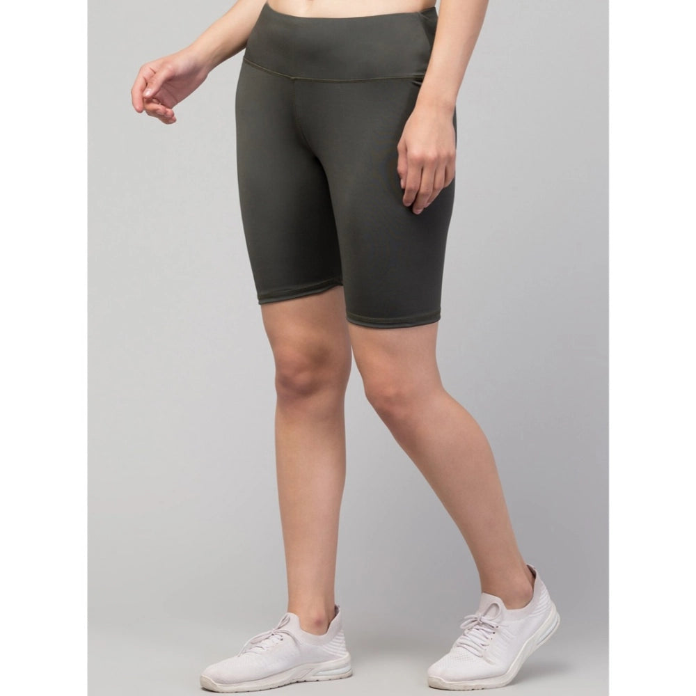 Women's Solid Above Knee High-Rise Shorts — Green