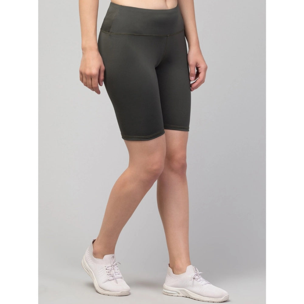 Women's Solid Above Knee High-Rise Shorts — Green