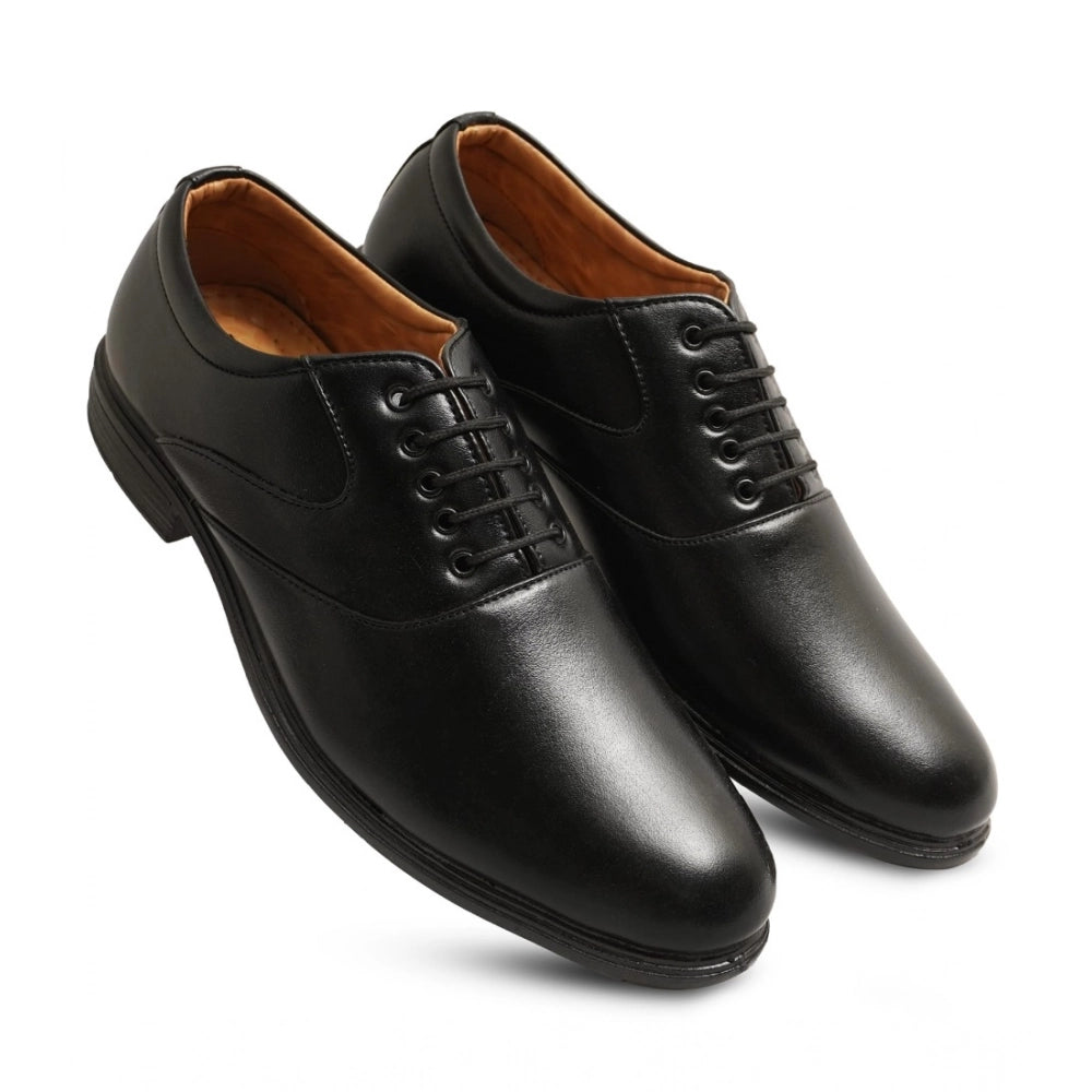 Men's Casual Faux Leather Solid Lace-Up Formal Shoes — Black · lk_6