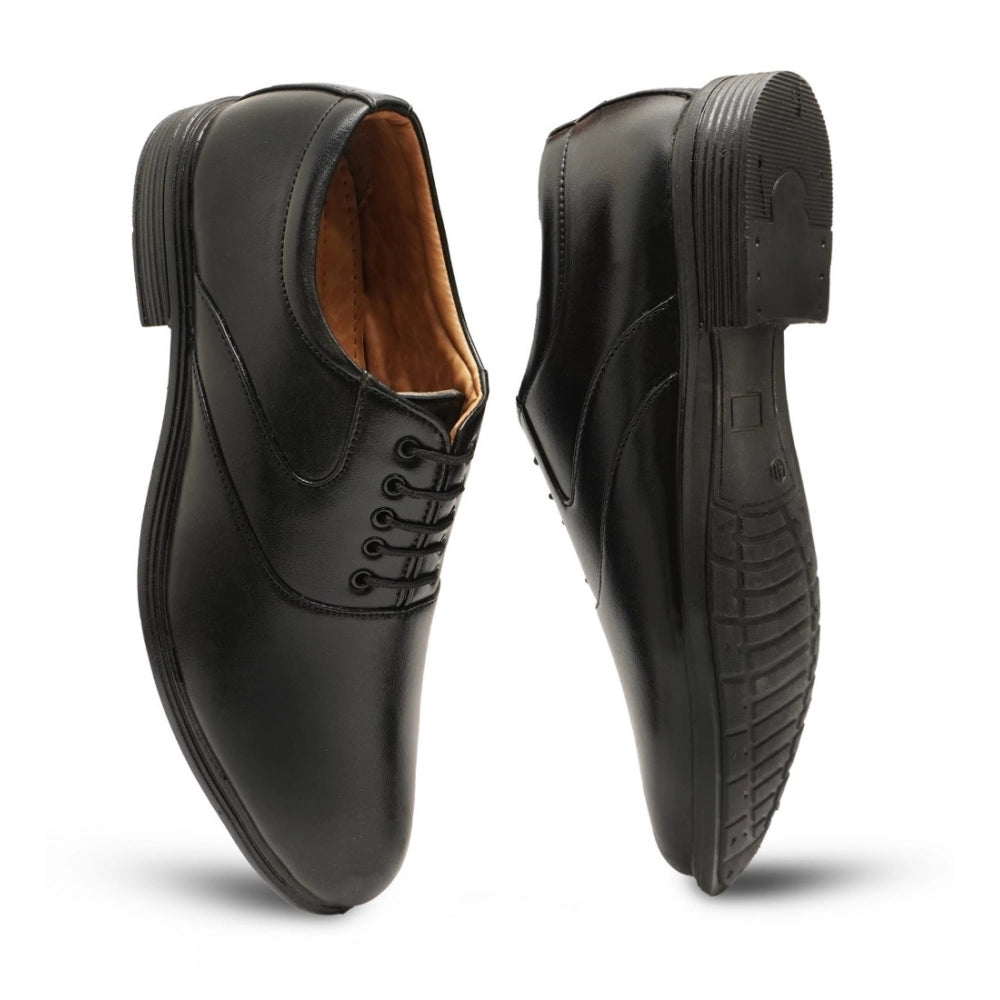 Men's Casual Faux Leather Solid Lace-Up Formal Shoes — Black · lk_6