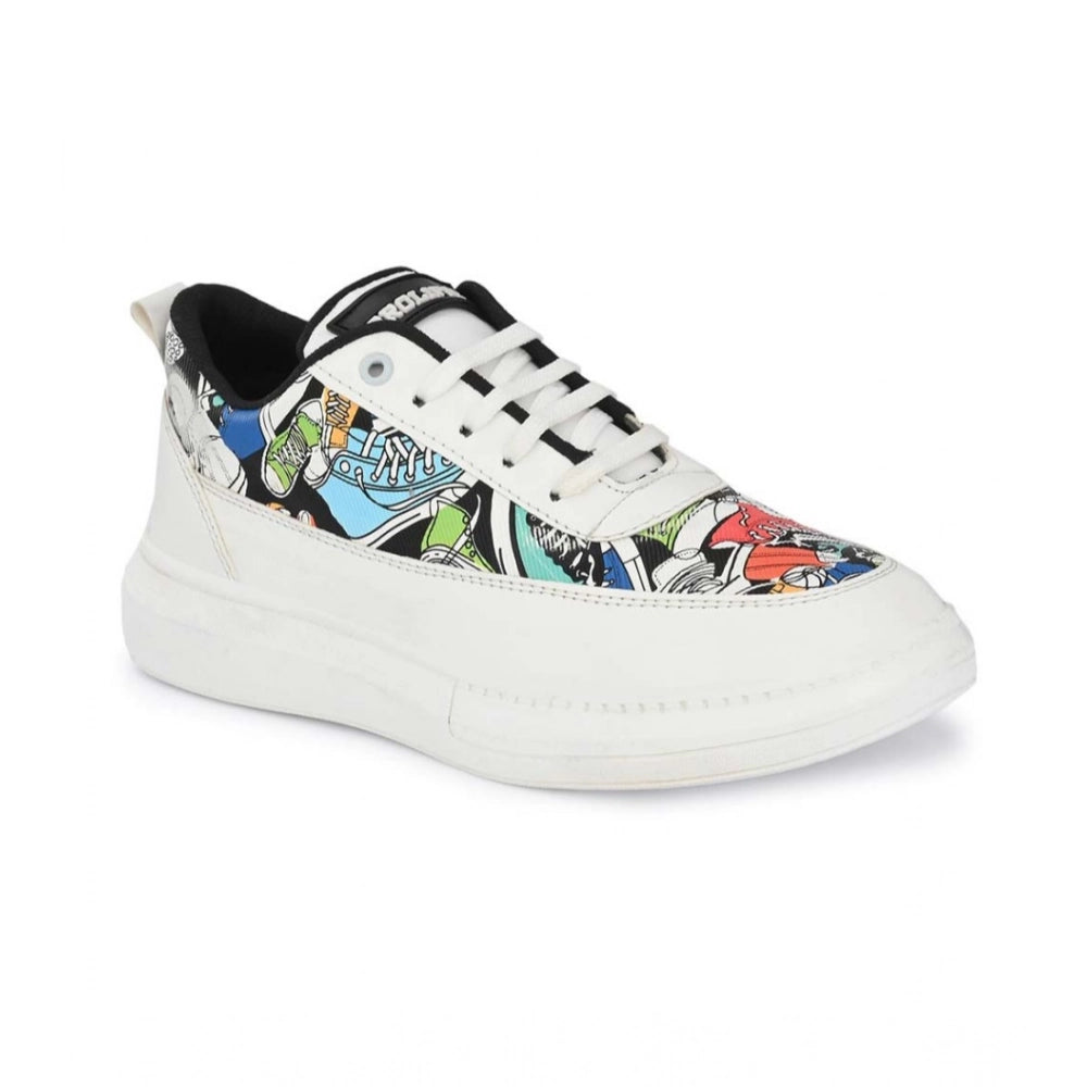 Men's Casual Synthetic Printed Lace-Up Shoes — White