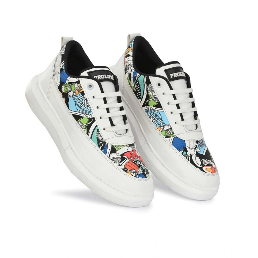 Men's Casual Synthetic Printed Lace-Up Shoes — White