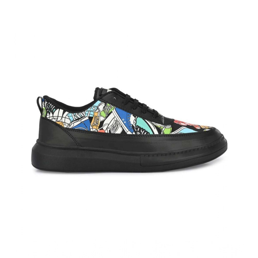 Men's Casual Synthetic Printed Lace-Up Shoes — Black