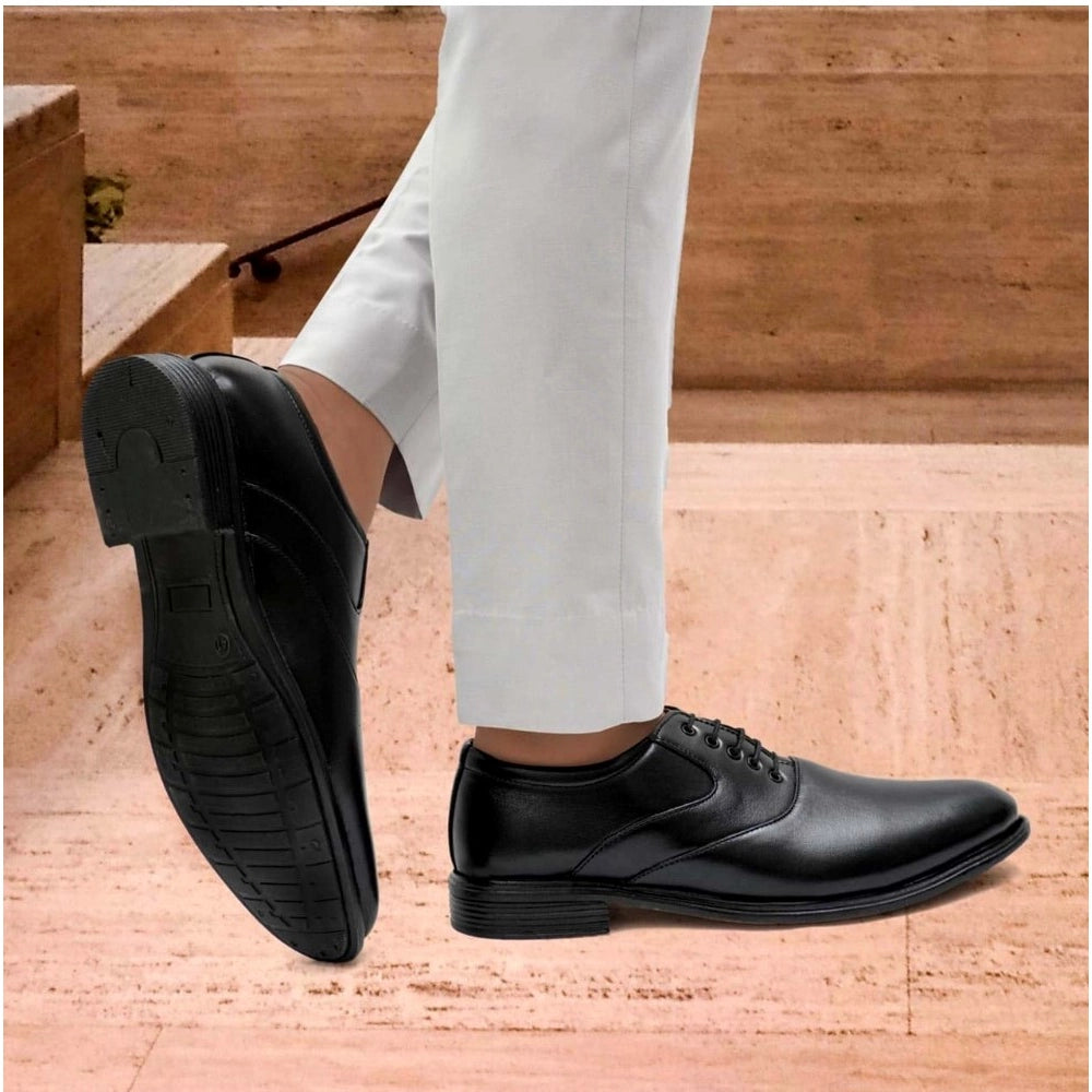 Men's Casual Faux Leather Solid Lace-Up Formal Shoes — Black · lk_6