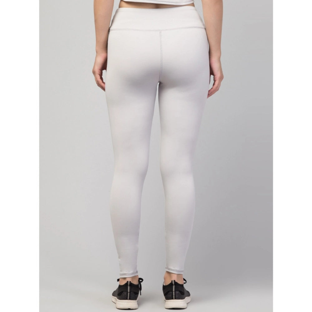 Women's Solid Ankle Length High-Rise Tights — Light Grey