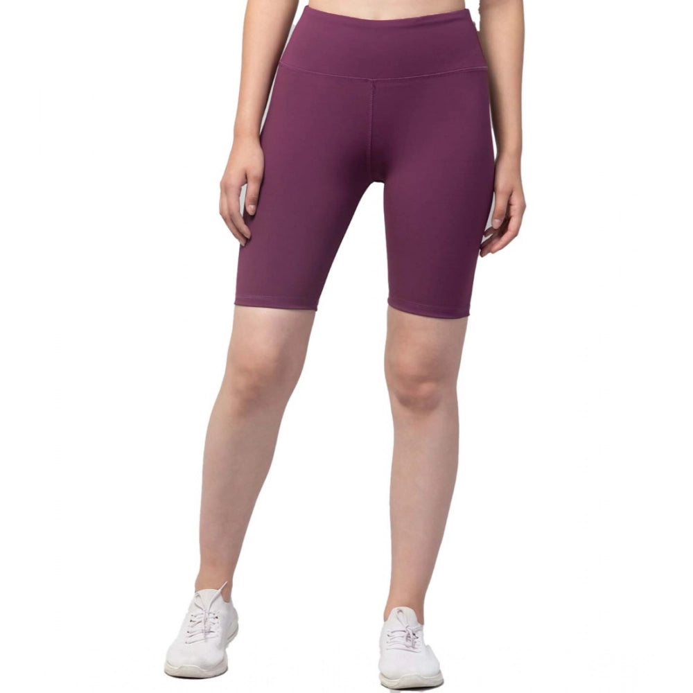 Women's Solid Above Knee High-Rise Shorts — Purple