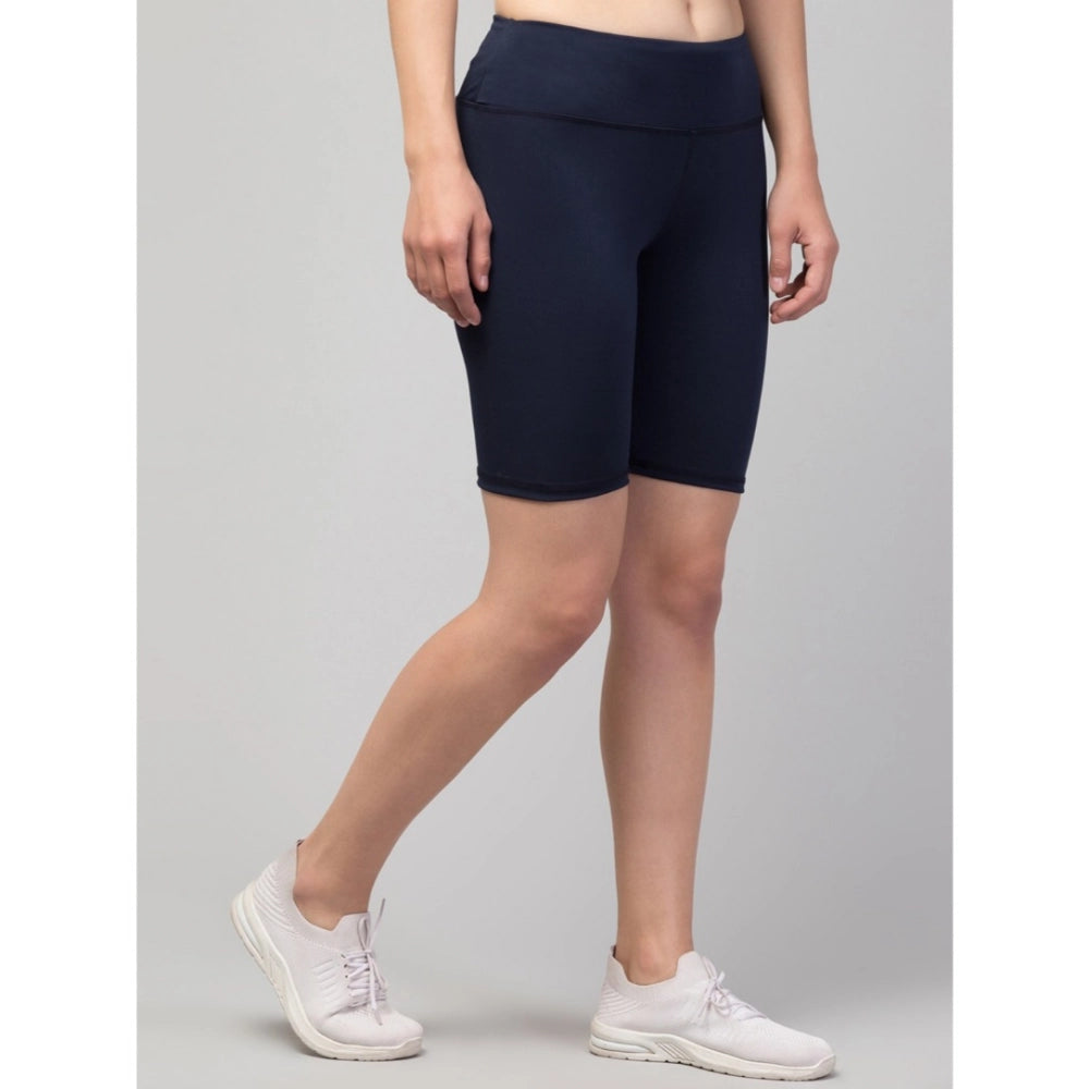 Women's Solid Above Knee High-Rise Shorts — Navy
