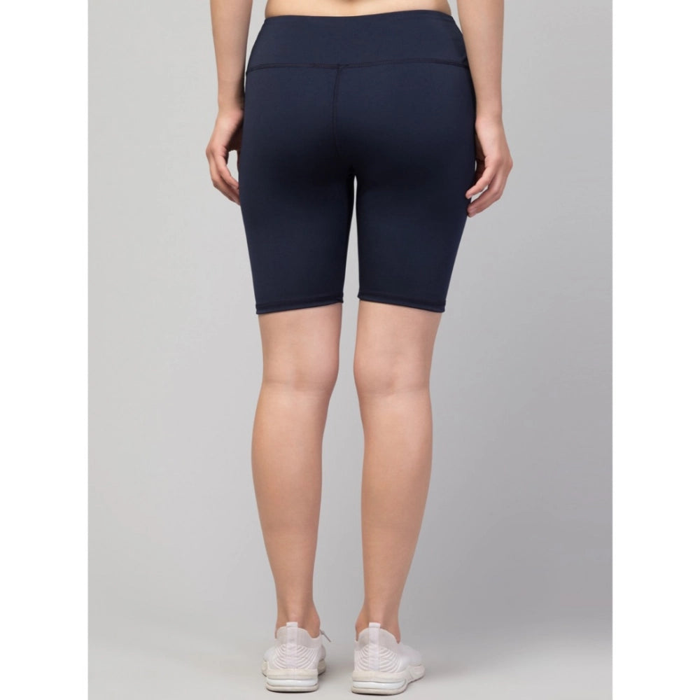 Women's Solid Above Knee High-Rise Shorts — Navy
