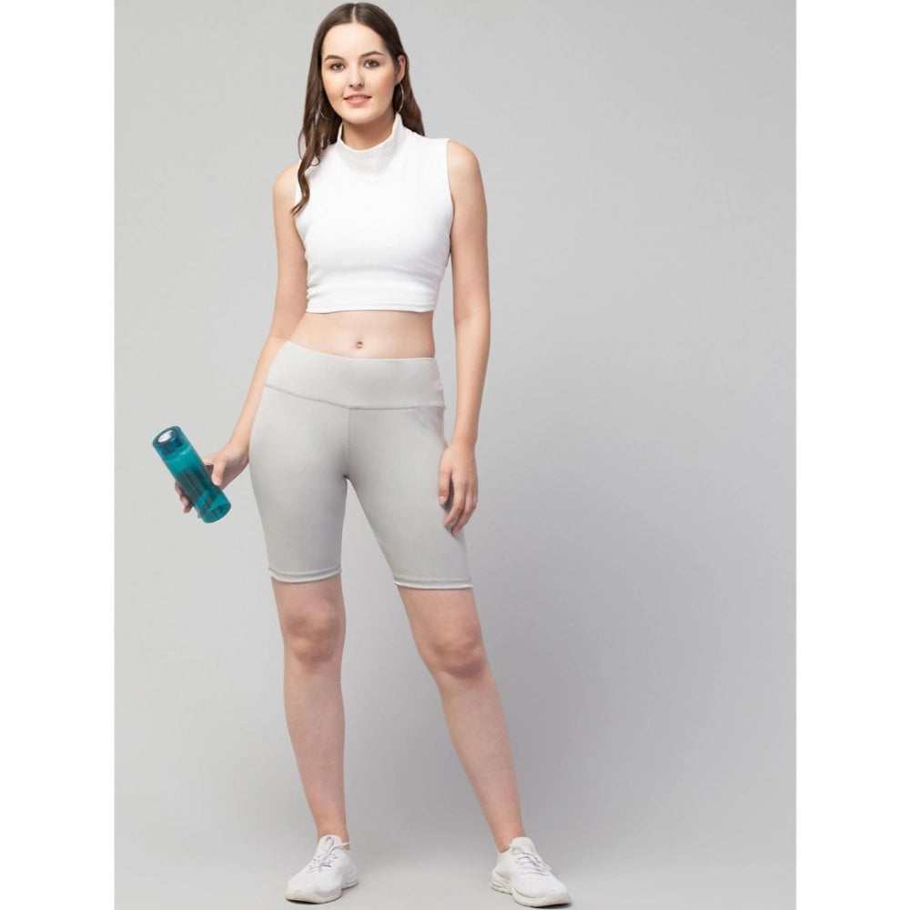 Women's Solid Above Knee High-Rise Shorts — Grey · 04_L