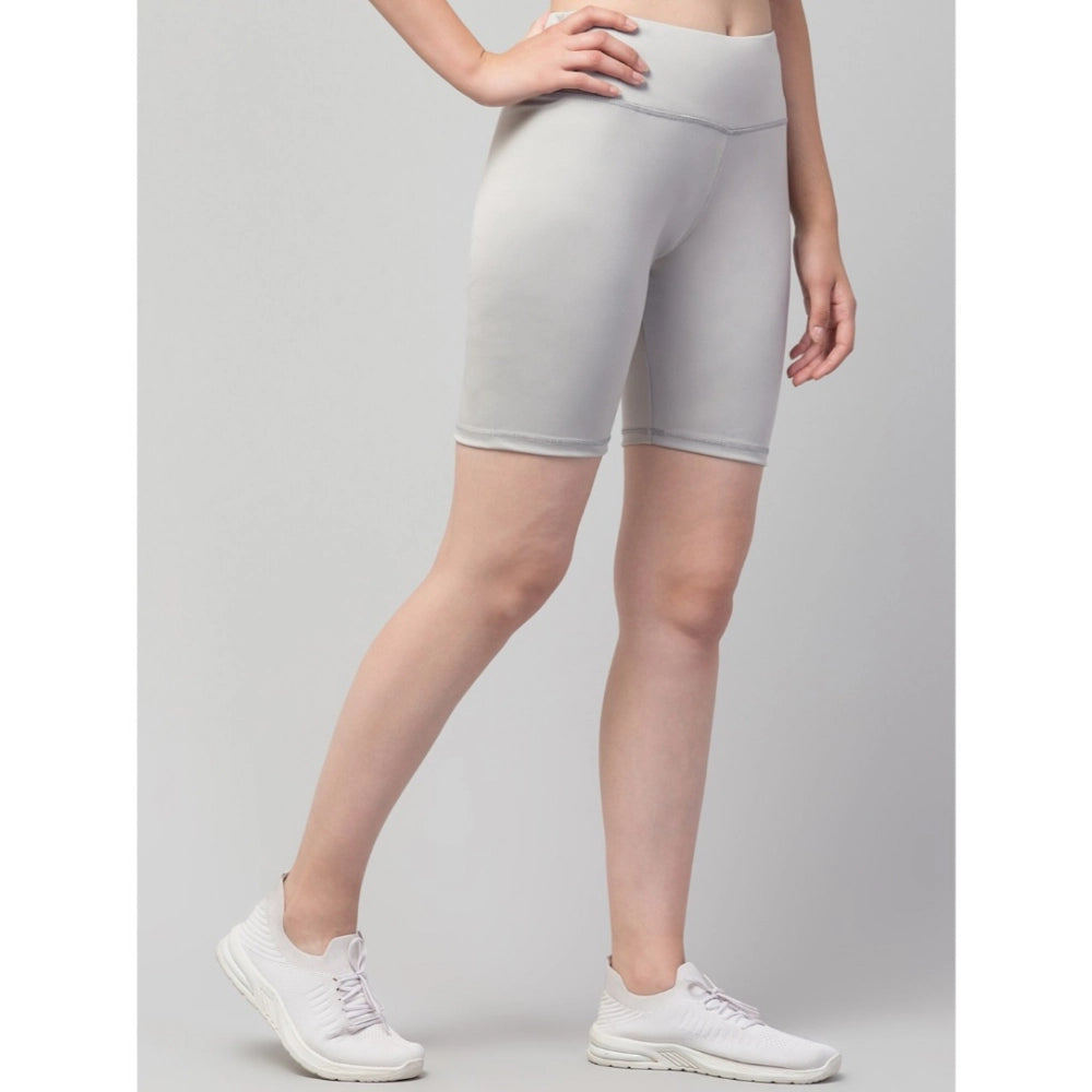 Women's Solid Above Knee High-Rise Shorts — Grey · 04_L