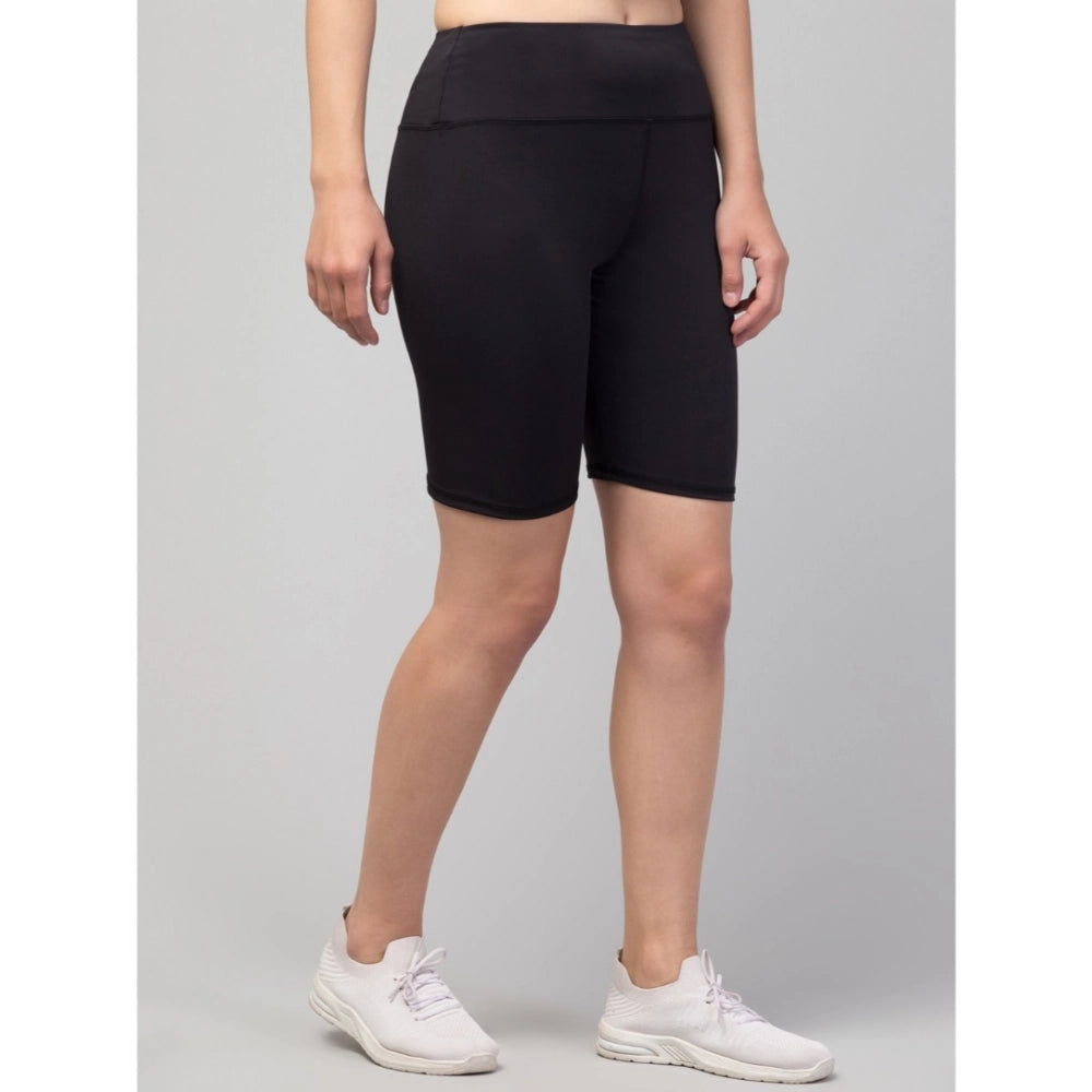 Women's Solid Above Knee High-Rise Shorts — Black